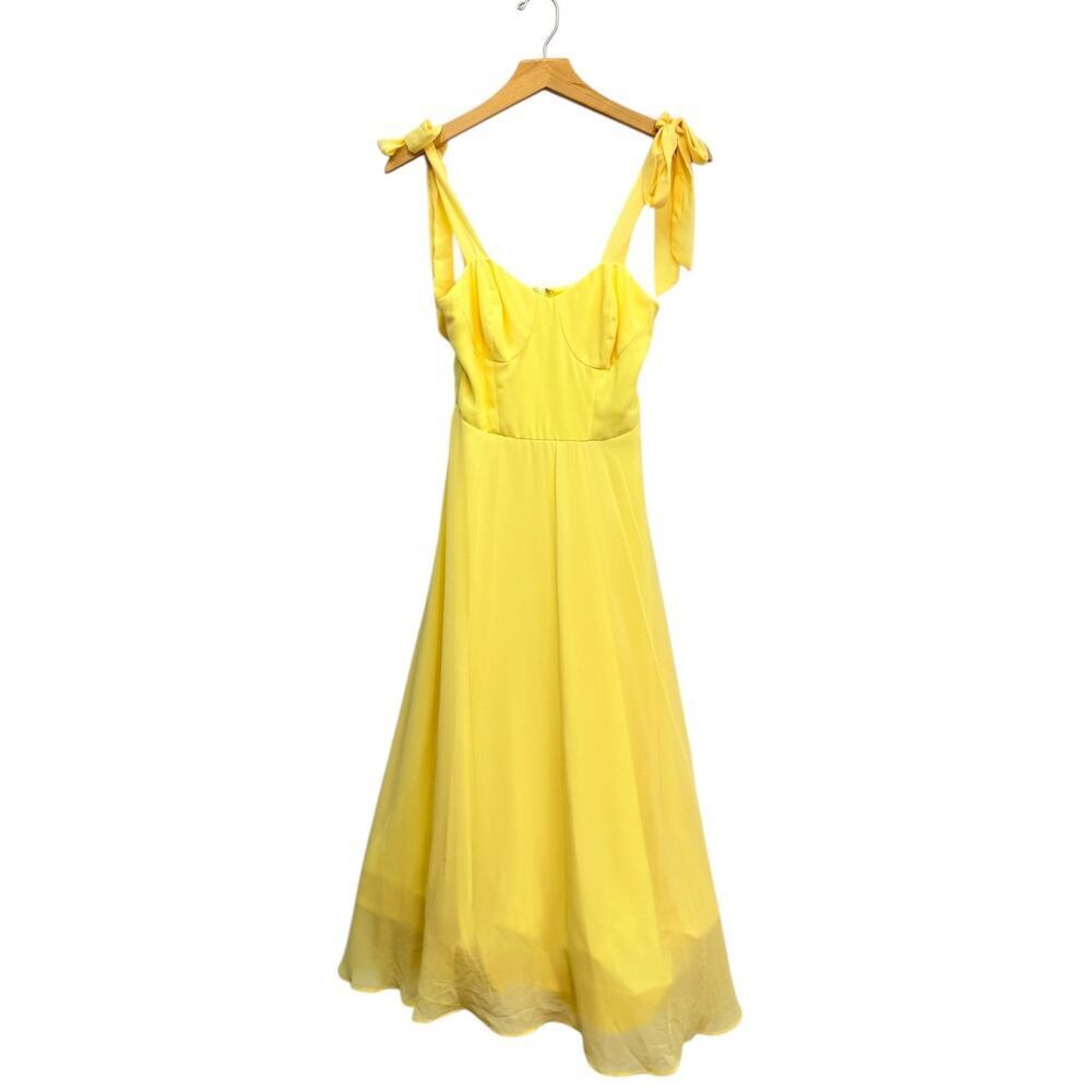 Lulus Sophisticated Charisma Light Yellow Tie-Strap A-Line Midi Dress size XS - Picture 5 of 6